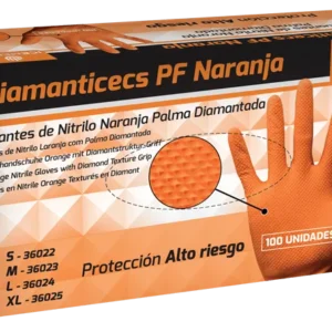 Diamanticecs PF Naranja – Guantes de nitrilo textura diamantada