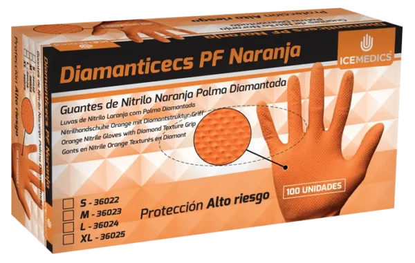 Diamanticecs PF Naranja - Guantes de nitrilo textura diamantada